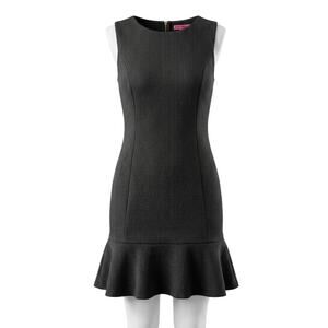 Betsey Johnson Black Textured Fit Flare Ruffle Hem Dress Size 12 LBD Sleeveless